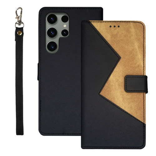 Samsung Galaxy S24 Ultra 5G idewei Two-color Splicing Leather Phone Case - Black